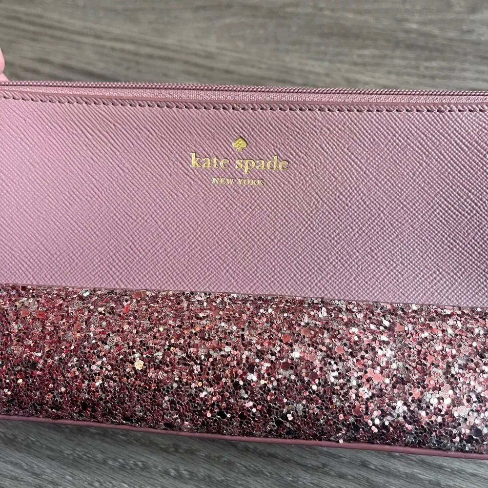 Kate Spade Greta Court Shiloh Glitter Cosmetic Travel Makeup Bag Pink - Picture 3 of 14